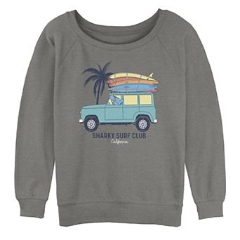 Juniors' "Sharky Surf Club" Shark In Surfboard Van Oversized Graphic Sweatshirt