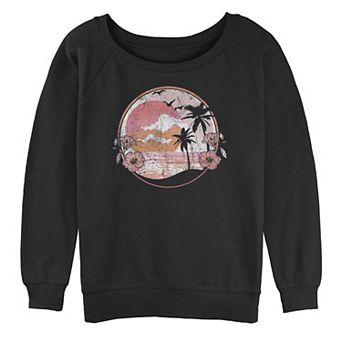 Juniors' Tropical Retro Beach & Sunset Oversized Graphic Sweatshirt