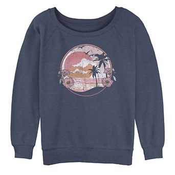 Juniors' Tropical Retro Beach & Sunset Oversized Graphic Sweatshirt