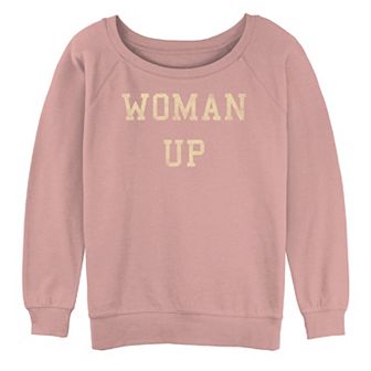 Juniors' "Woman Up" Gold And Bold Oversized Graphic Sweatshirt