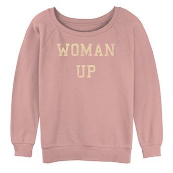 Juniors' "Woman Up" Gold And Bold Oversized Graphic Sweatshirt