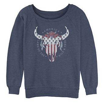 Juniors' Land Of The Free Bull Skull Oversized Graphic Sweatshirt