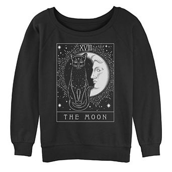 Juniors' Tarot Card Crescent Moon And Cat Graphic Pullover