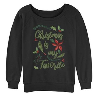 Juniors' Christmas Is My Favorite Ferns & Floral Design Graphic Pullover
