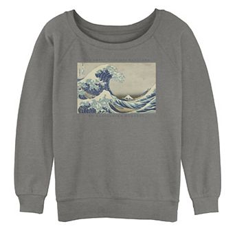 Juniors' The Great Wave Off Kanegawa Art Oversized Graphic Sweatshirt