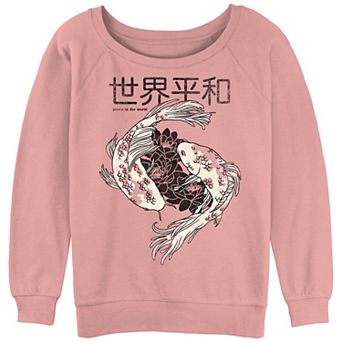 Juniors' Trendy Twin Koi Peace In The World Oversized Graphic Sweatshirt