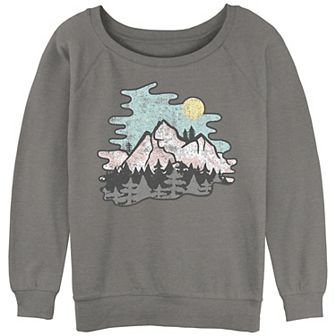 Juniors' Vintage Style Mountains At Twilight Oversized Graphic Sweatshirt