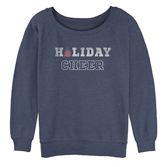 Juniors' Trendy Christmas Holiday Cheer Collegiate Text Tree Oversized Graphic Sweatshirt