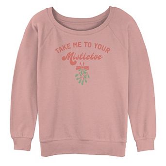 Juniors' "Take Me To Your Mistletoe" Christmas Oversized Graphic Sweatshirt