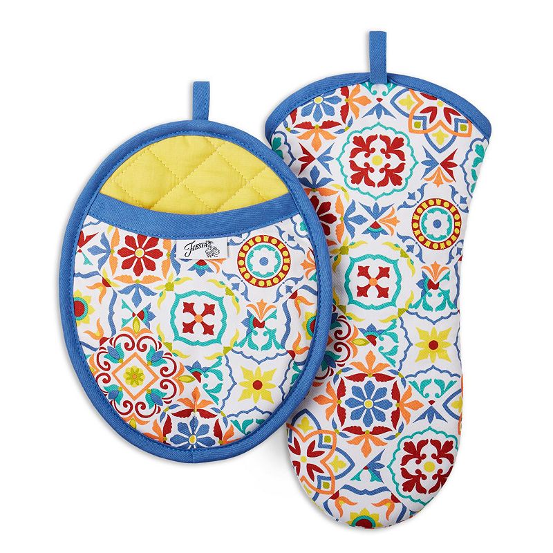 Fiesta Worn Tiles Oven Mitt & Pot Holder Set  Orange