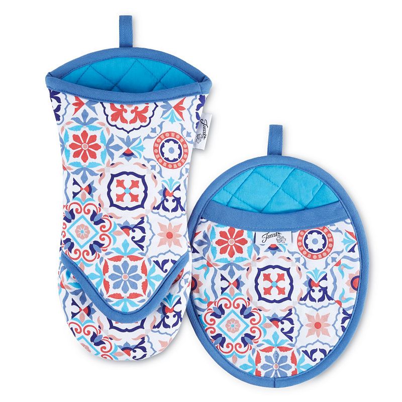 Fiesta Worn Tiles Oven Mitt & Pot Holder 2-pk., Red Blue