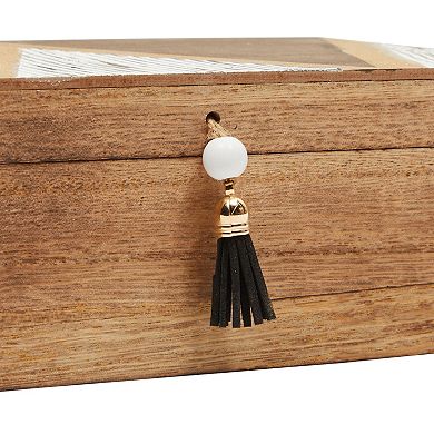 Small Wooden Decorative Box with Lid and Tassel for Jewelry, Trinket Storage (9.4 x 6 x 3 In)