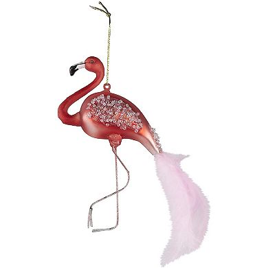 Pink Flamingo Christmas Tree Ornament, Glass Hanging Ornaments (5.4 x 3.5 in, 2 Pack)