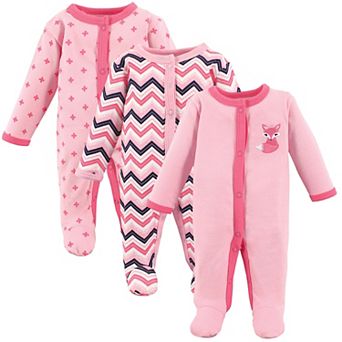 Luvable Friends Baby Girl Cotton Preemie Snap Sleep and Play 3 pk Foxy, Preemie