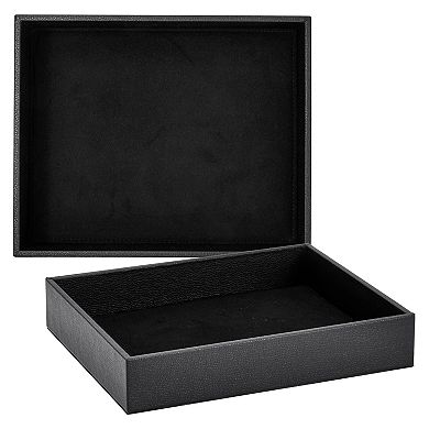 2 Pack Faux Leather Catchall for Men, Valet Tray Organizer, Black, 10 x 8 x 2