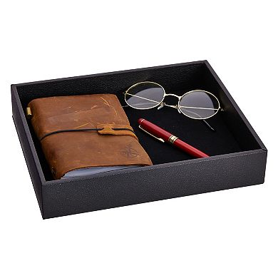 2 Pack Faux Leather Catchall for Men, Valet Tray Organizer, Black, 10 x 8 x 2