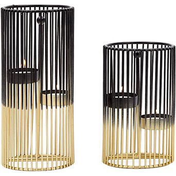 Juvale Metal Candle Holder Set, Gold and Black Modern Table Decor (2 Sizes, 2 Pieces)