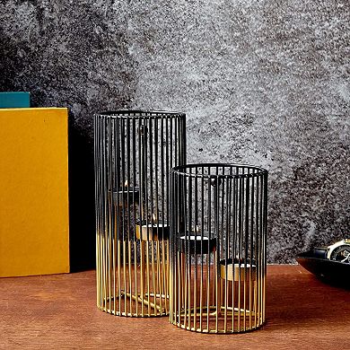 Juvale Metal Candle Holder Set, Gold and Black Modern Table Decor (2 Sizes, 2 Pieces)