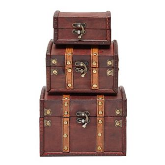 Set Of 3 Vintage Trinket Box Small Wooden Treasure Chest Jewelry Storage,3 Sizes