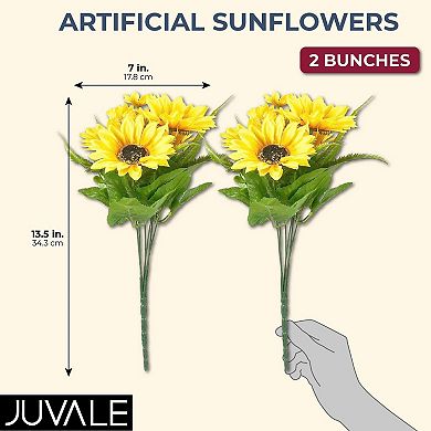2 Bunches Artificial Sunflowers with Stems for Centerpieces, 13.5 in, Yellow