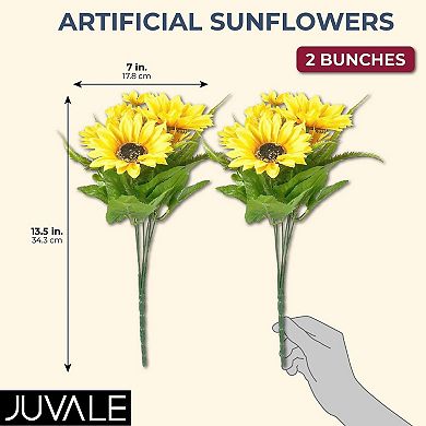 2 Bunches Artificial Sunflowers with Stems for Faux Floral Arrangements, Table Centerpieces, Wedding Decor (13.5 In)