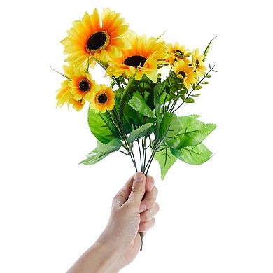 2 Bunches Artificial Sunflowers with Stems for Faux Floral Arrangements, Table Centerpieces, Wedding Decor (13.5 In)