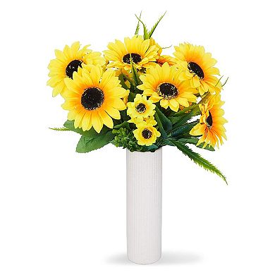 2 Bunches Artificial Sunflowers with Stems for Centerpieces, 13.5 in, Yellow