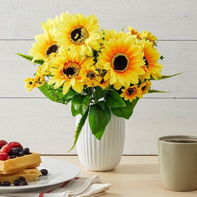 2 Bunches Artificial Sunflowers with Stems for Faux Floral Arrangements, Table Centerpieces, Wedding Decor (13.5 In)