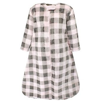 Hudson Baby Infant Girl Plush Long-Sleeve Sleeping Bag, Sack, Blanket, Pink Gray Plaid, 0-6 Months