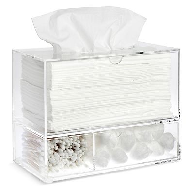 Acrylic Tissue Dispenser Box with Pull Out Drawer for Bathroom, 9.3 x 7 x 5 In