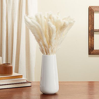 White Natural Dried Pampas Grass with Ceramic Vase, 40 Bundles (16 Inches)