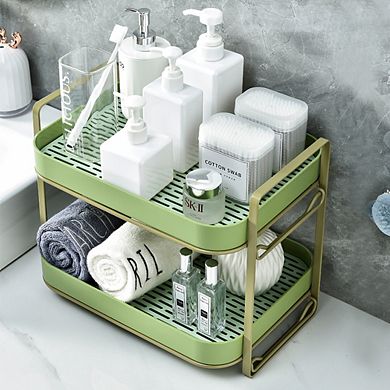 2-Tier Multi-Functional Storage Organizer With Removable Drain Tray, Green
