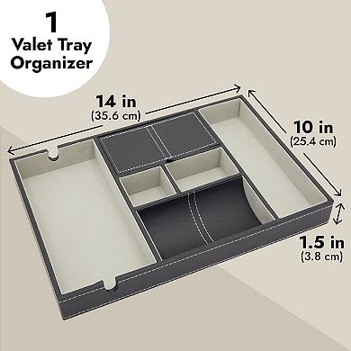 Leather Valet Catchall Tray For Men With 6 Compartments For Phones (black)