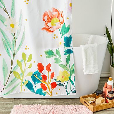 Floral Shower Curtain Set with 12 Hooks, Watercolor Flower Bathroom Decor (72 x 72 inch)