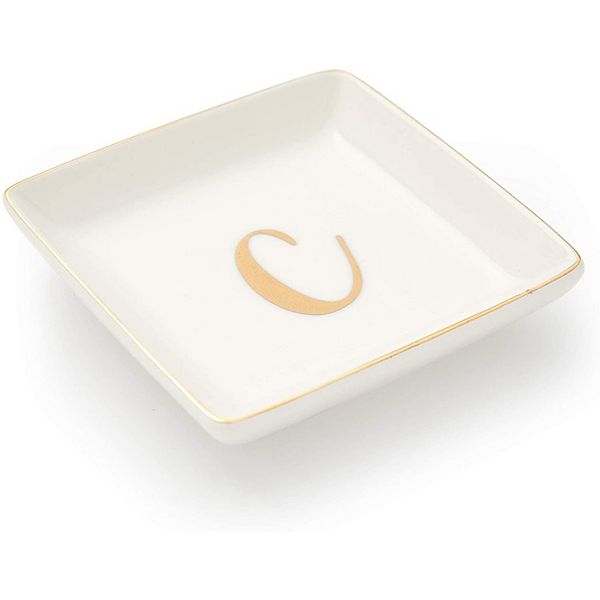 Letter C Ceramic Trinket Tray, Monogram Initials Jewelry Dish (4 x 4 ...