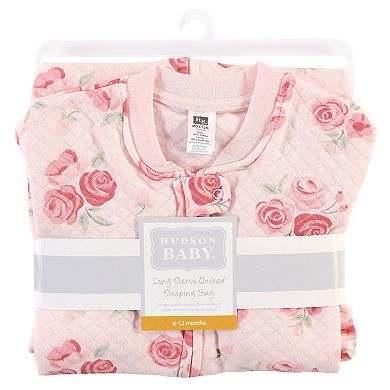 Hudson Baby Infant Girl Premium Quilted Long Sleeve Sleeping Bag and Wearable Blanket, Blush Rose