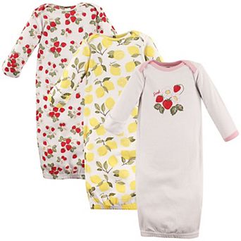 Hudson Baby Infant Girl Cotton Long-Sleeve Gowns 3 pk Strawberry Lemon, 0-6 Months