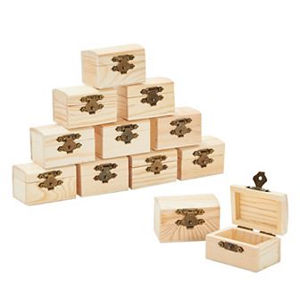 12 pk Wooden Boxes for Crafts, Small Unfinished Wood Treasure Chest, 2.4x1.6 in