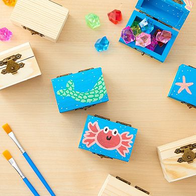 12 Pack Wooden Boxes for Crafts, Small Unfinished Wood Treasure Chest Style Box with Front Clasp, Pirate Decorations (2.3 x 1.5 Inches)