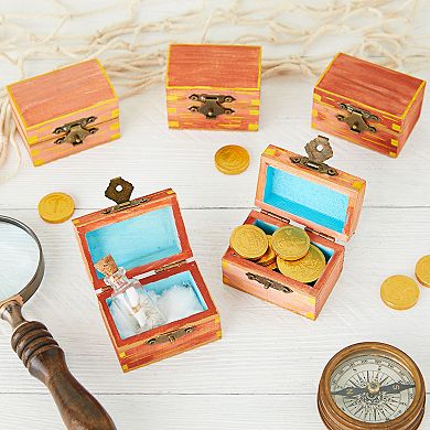 12 Pack Wooden Boxes for Crafts, Small Unfinished Wood Treasure Chest Style Box with Front Clasp, Pirate Decorations (2.3 x 1.5 Inches)