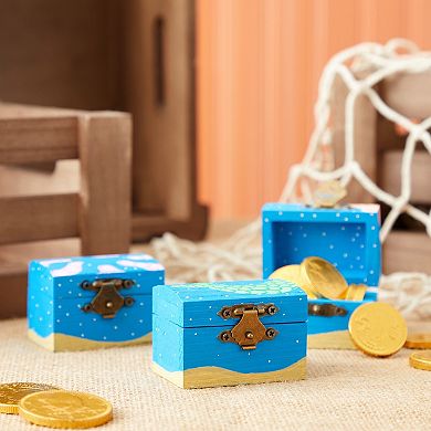 12 Pack Wooden Boxes for Crafts, Small Unfinished Wood Treasure Chest Style Box with Front Clasp, Pirate Decorations (2.3 x 1.5 Inches)