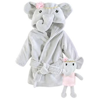 Infant Girl Plush Bathrobe and Toy Set, Blossom Elephant, 0-9 Months