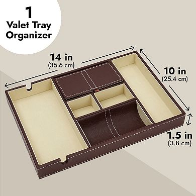 Leather Valet Catchall Tray For Men With 6 Compartments For Phones (brown)