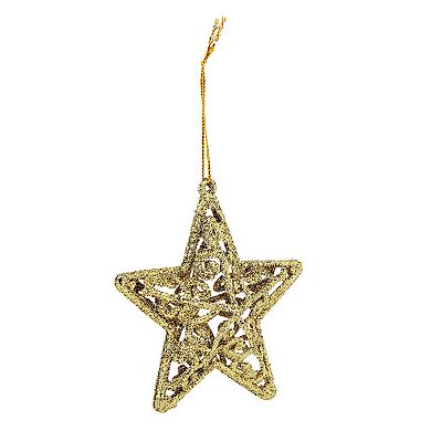 3D Glitter Gold Star Christmas Tree Ornaments, Holiday Decorations (12 ...