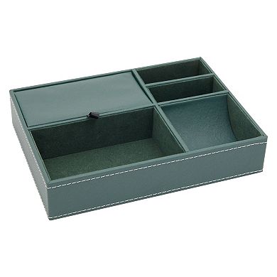 5 Compartment Emerald Green Leather Valet Tray for Wallet, Keys (10 x 7.3 x 2 In)