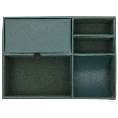 5 Compartment Emerald Green Leather Valet Tray for Wallet, Keys (10 x 7.3 x 2 In)