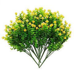 Yellow Artificial Flowers for Cemetery with 2 Cone Vases, Small Bouquets  for Grave Decorations (8.6 x 13 Inches, 6 Bundles)
