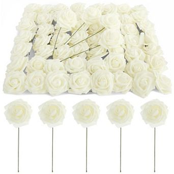 3-inch Artificial Rose Flowers Heads With Stems (60 Pack), Cream