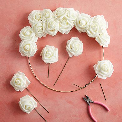 Bright Creations Cream 3-Inch Artificial Rose Flowers Heads with Stems ...