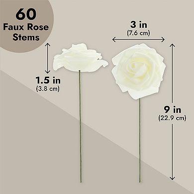 3-inch Artificial Rose Flowers Heads With Stems (60 Pack), Cream